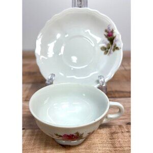 Vintage Rose Pattern Tea Cup & Saucer Set Made In Japan Fine Porcelain Collectib